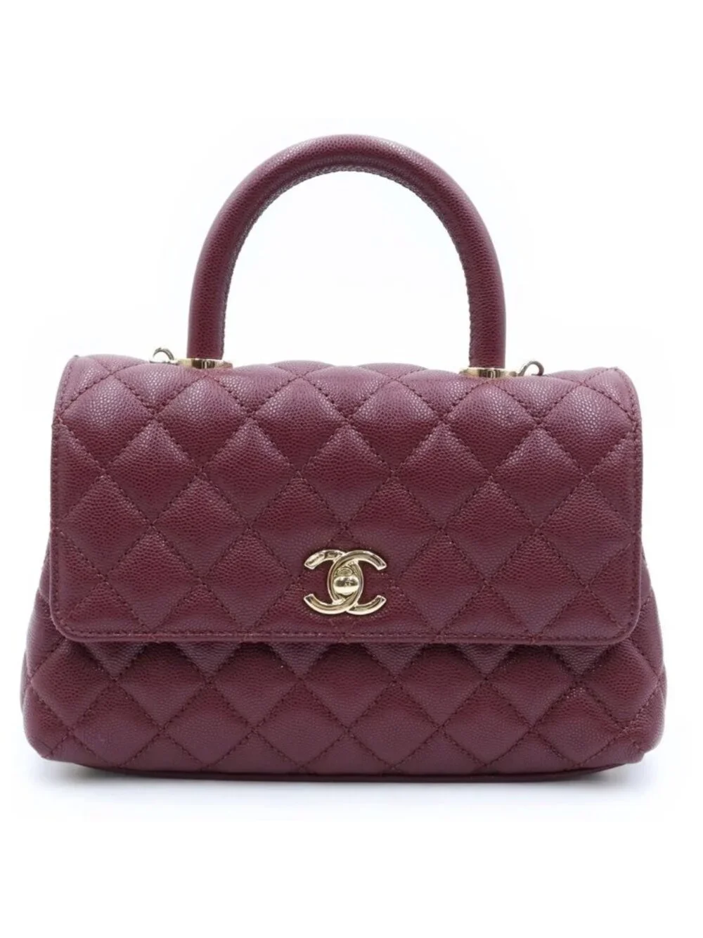 Chanel Coco Handle XS 2-Way Shoulder Bag Caviar Leather Burgundy Gold
